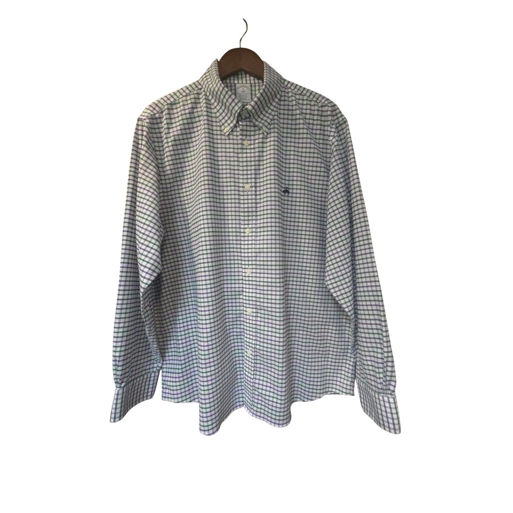 Brooks Brothers 1818 Regular Fit Tattersall Shirt Mens XL Purple Green EUC